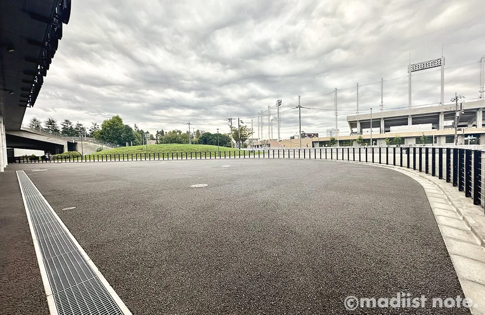 いつもは柵の外から見る光景